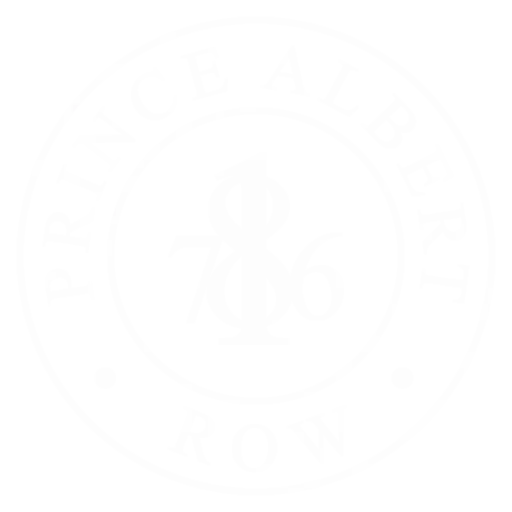 A white round logo for Prince Albert Row Harrogate